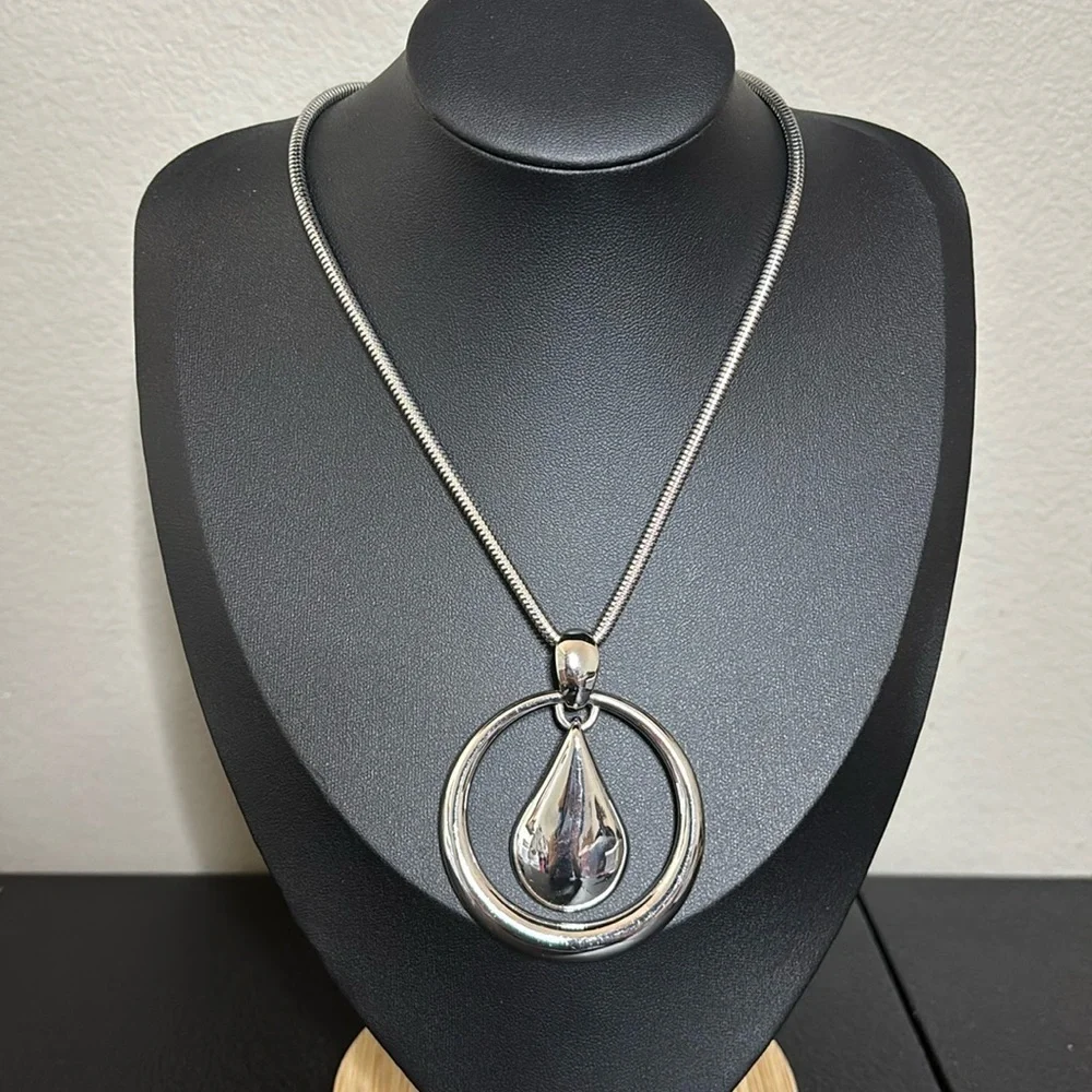 Chicos Silver Tone Slider Pendant Geometric Classy Necklace